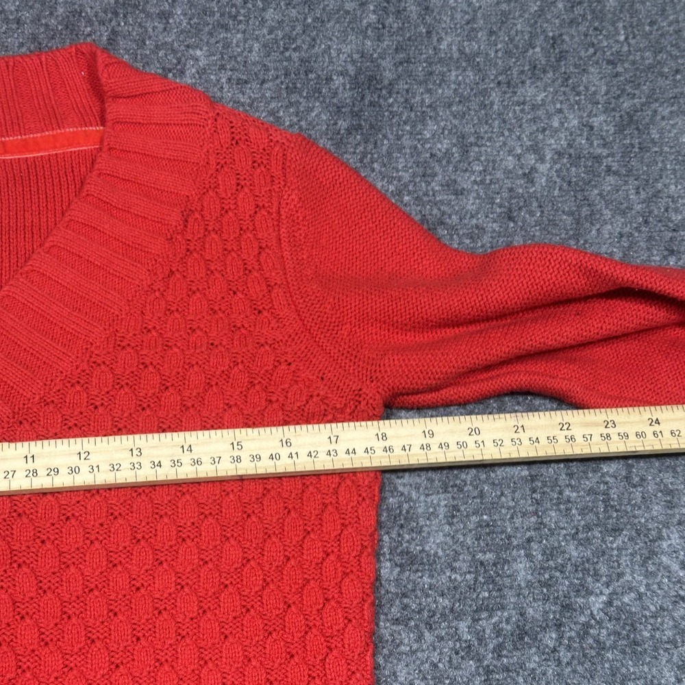 IZOD Mens Red V-Neck Textured Popcorn Knit Cotton Blend Sweater Size S - Picture 4 of 10